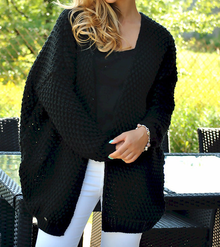 Cardigan Femme en Gros Tricot avec Structure Ajourée et Coupe Décontractée