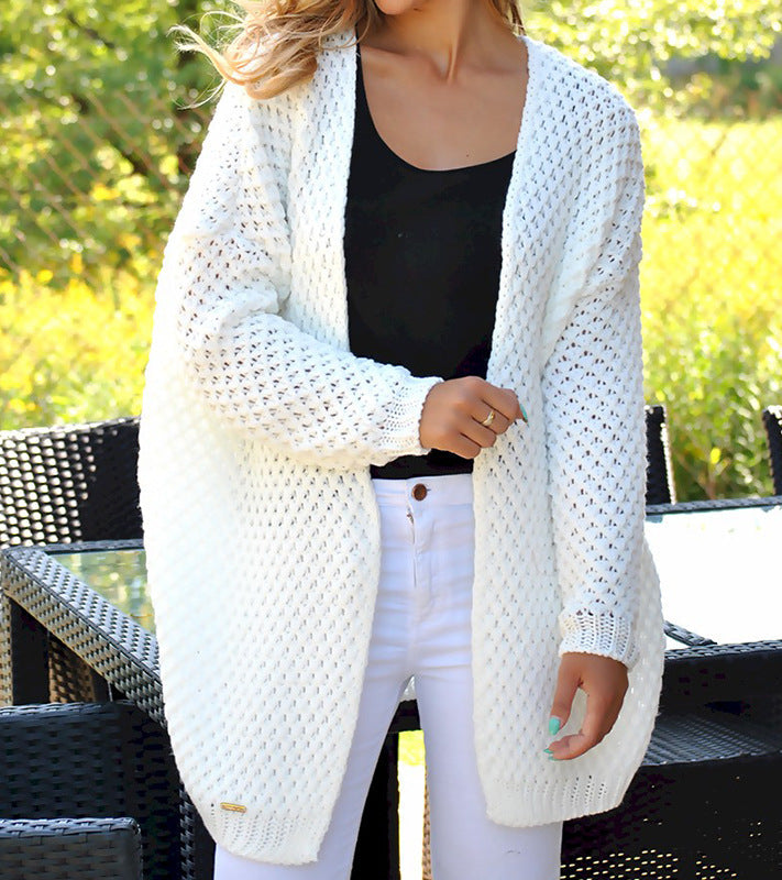 Cardigan Femme en Gros Tricot avec Structure Ajourée et Coupe Décontractée