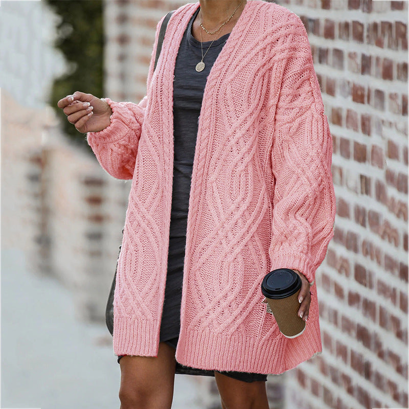 Cardigan Femme en Gros Tricot avec Motif Torsadé Élégant et Coupe Décontractée