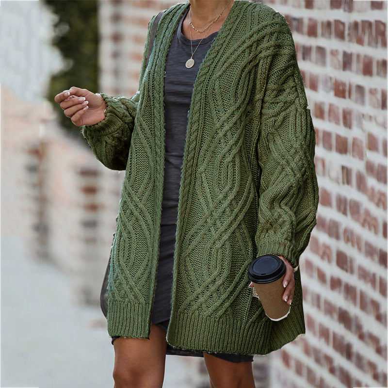 Cardigan Femme en Gros Tricot avec Motif Torsadé Élégant et Coupe Décontractée