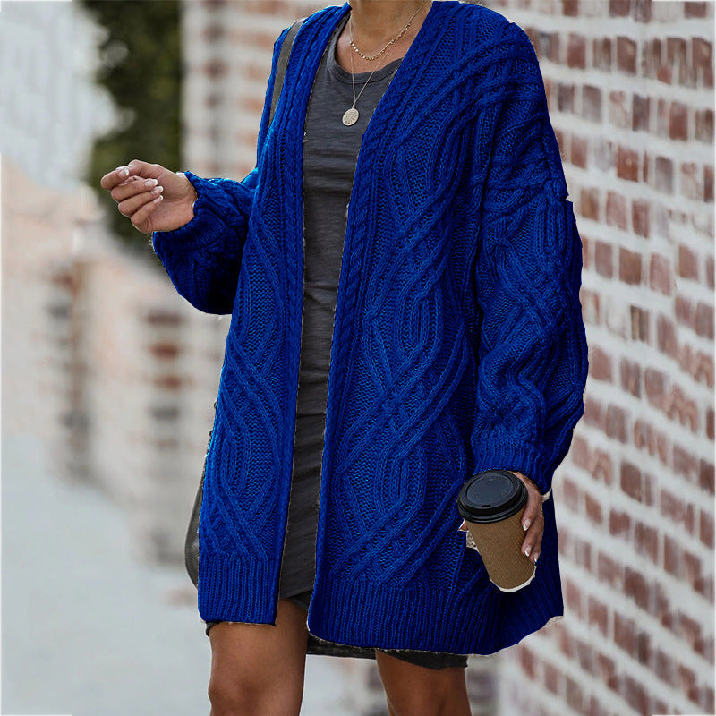 Cardigan Femme en Gros Tricot avec Motif Torsadé Élégant et Coupe Décontractée