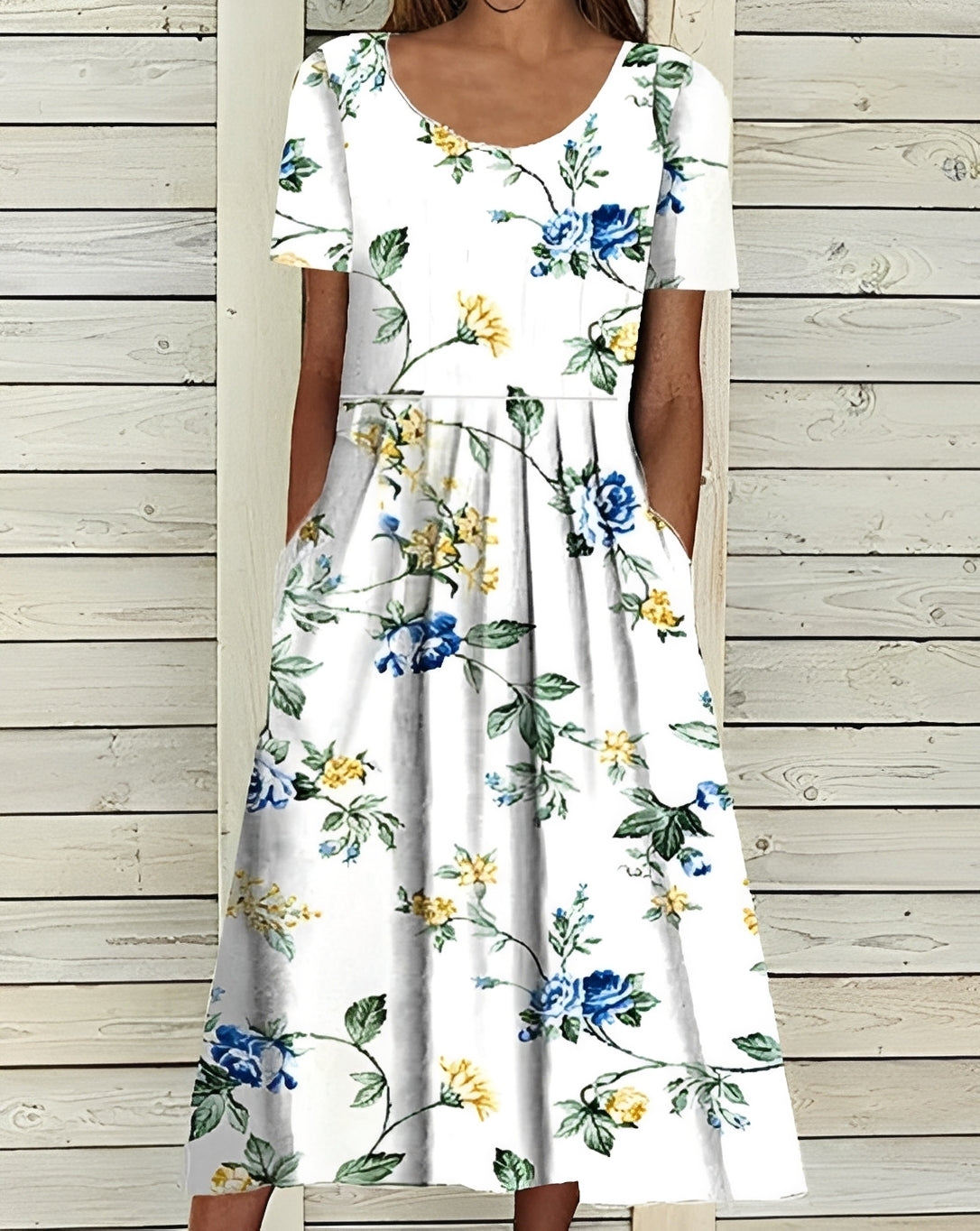Robe Midi Femme Élégante à Motif Floral et Coupe Fluide