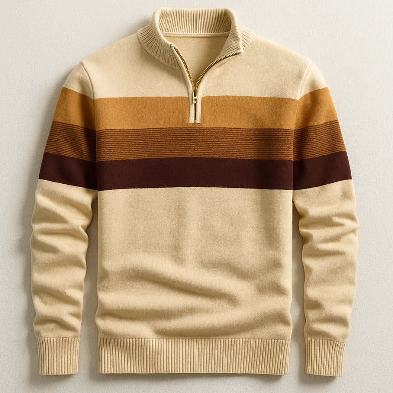 Pull Homme Demi-Zip à Rayures Modernes pour Style Hiver Élégant
