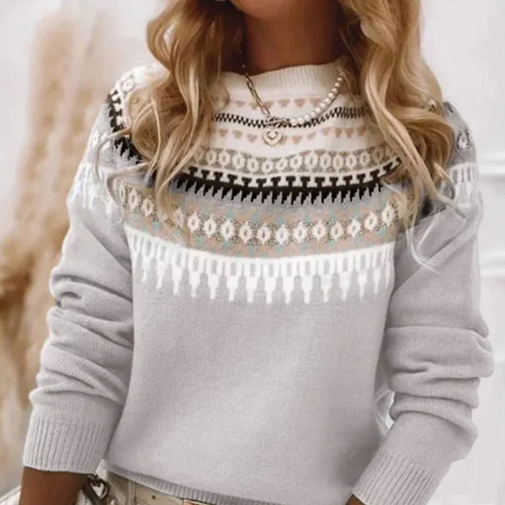 Perline | Pull Femme à Motifs Style Norvégien Col Rond à Manches Longues