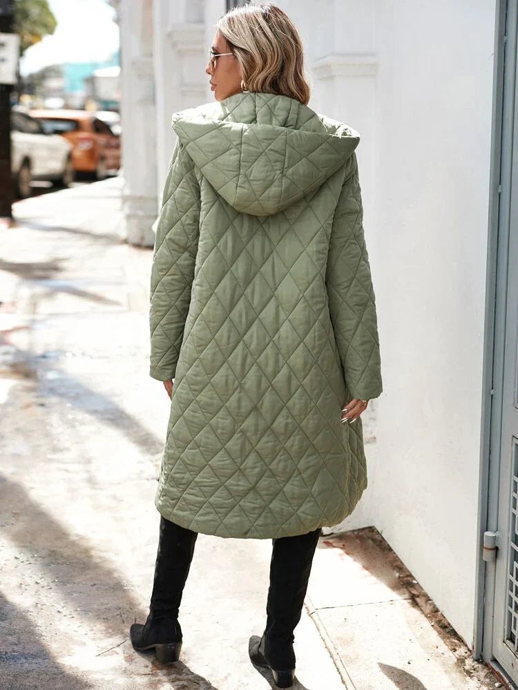 Isabeau | Manteau long femme léger matelassé avec capuche et zip