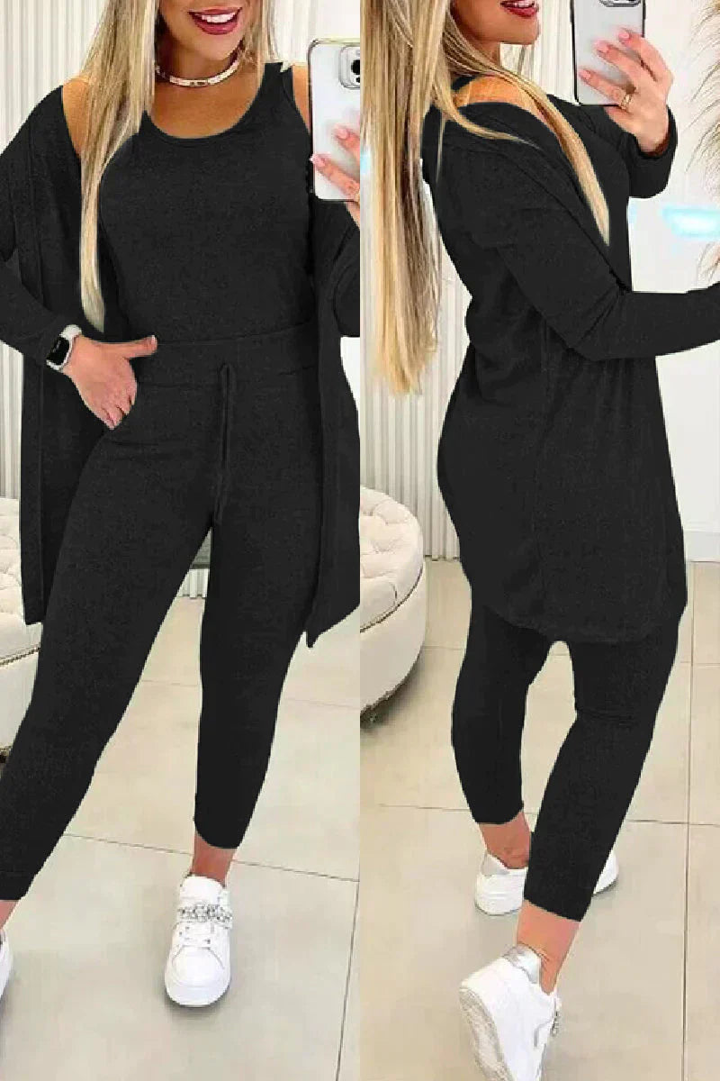 Garance | Ensemble Femme 3 Pièces Chic avec Cardigan Long, Débardeur Sans Manches et Leggings