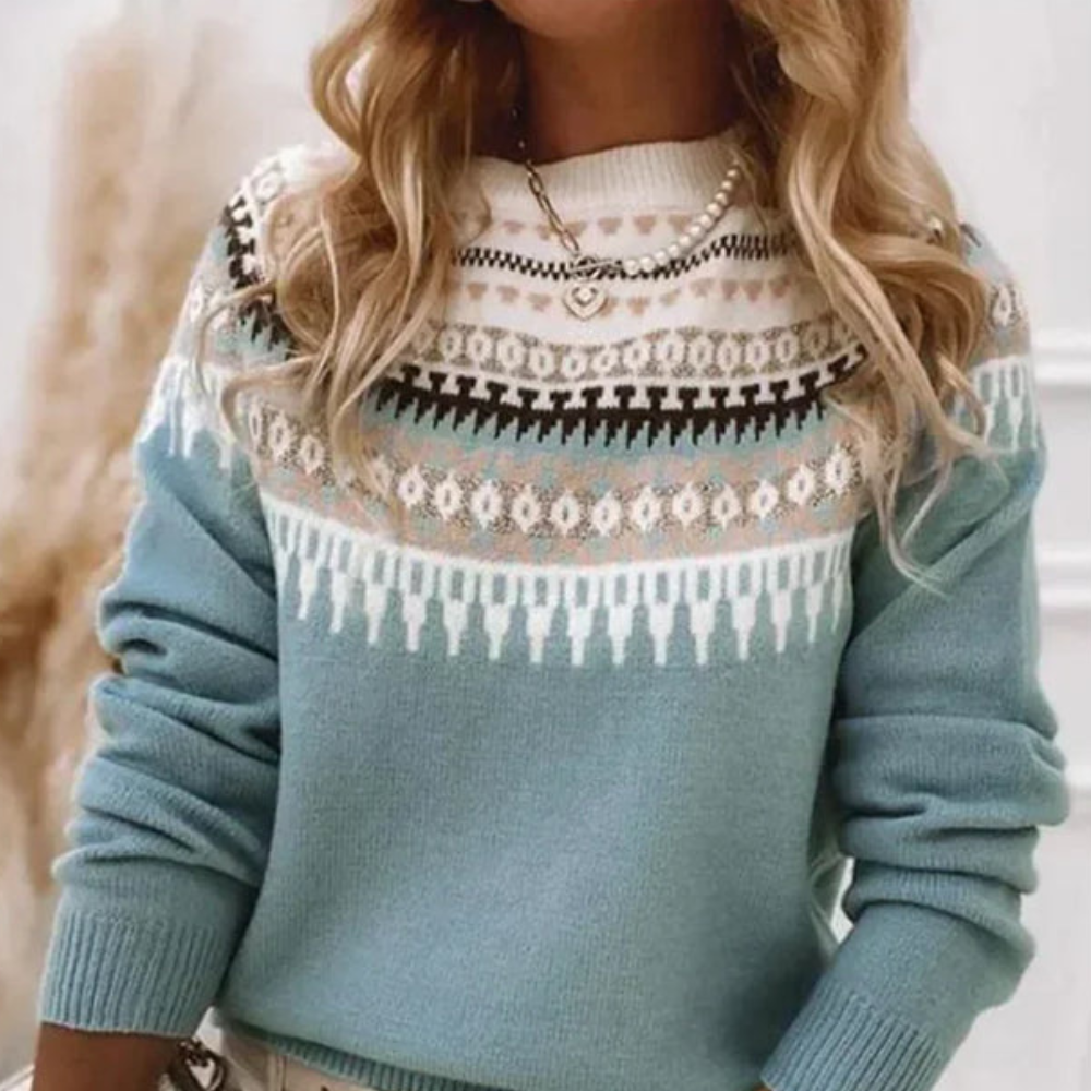 Perline | Pull Femme à Motifs Style Norvégien Col Rond à Manches Longues