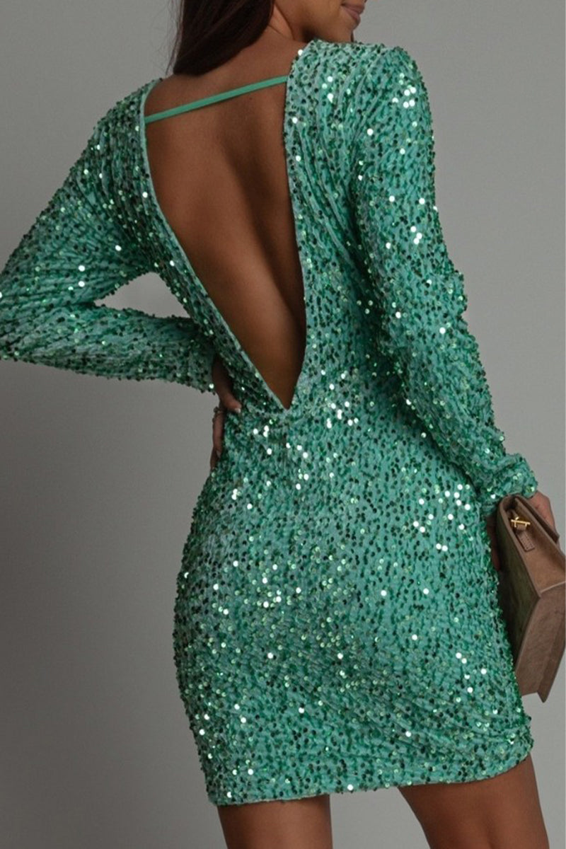 Robe de soirée à sequins avec manches longues – Glamour, élégante & festive