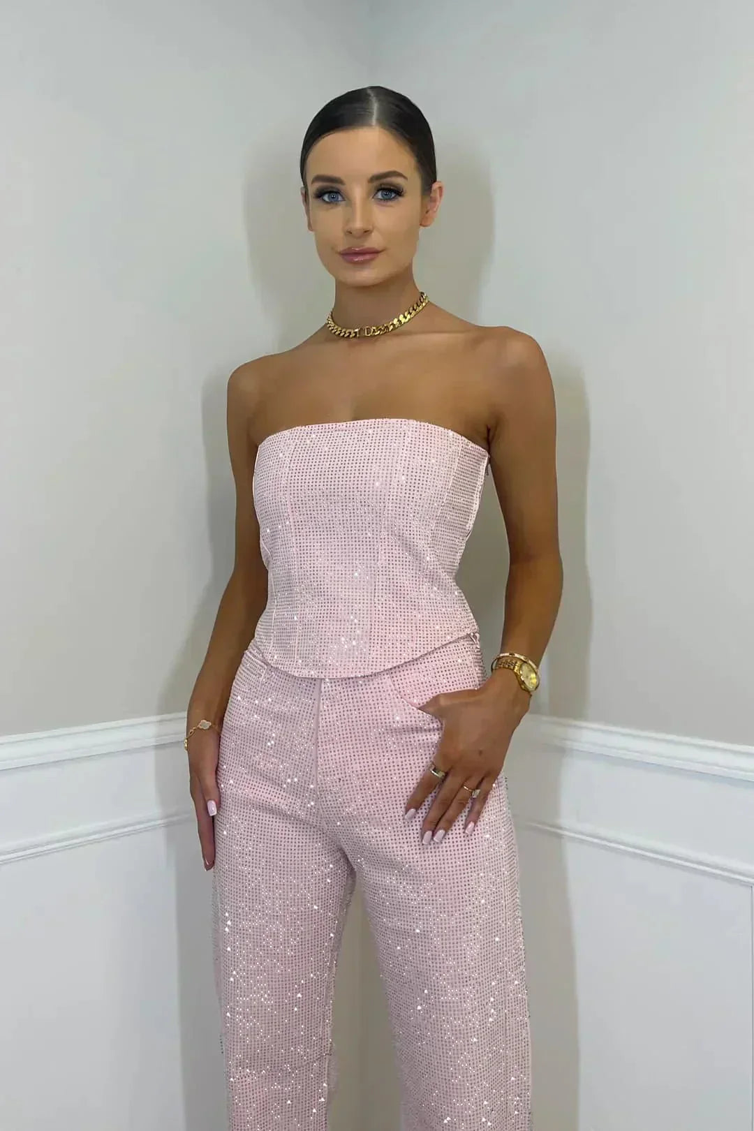 Jumpsuit Femme Sans Bretelles avec Effet Pailleté | Chic et Glamour pour Soirées