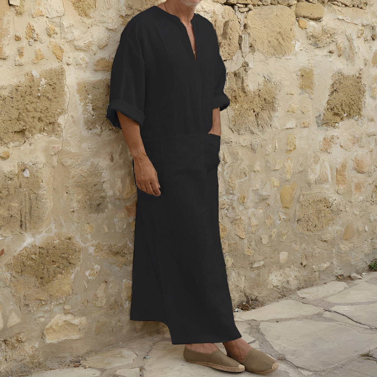 Robe Chemise Homme Longue et Minimaliste avec Fente Latérale Moderne