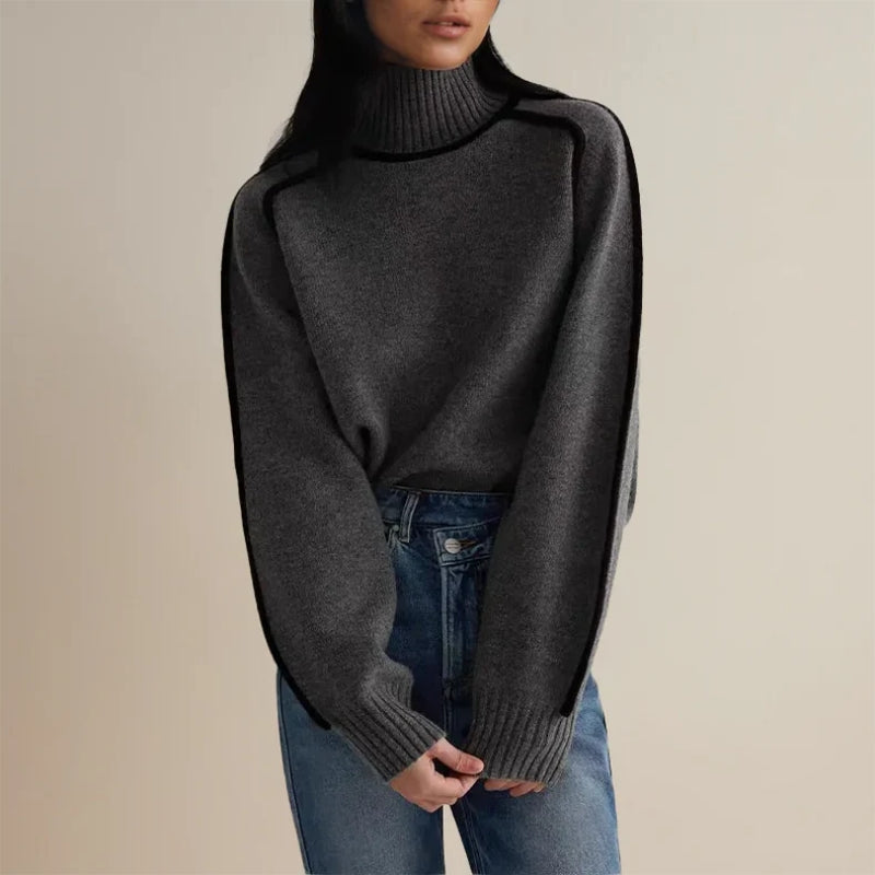Mirabel | Pull Femme Bicolore à Col Roulé Tricoté Chaud et Élégant
