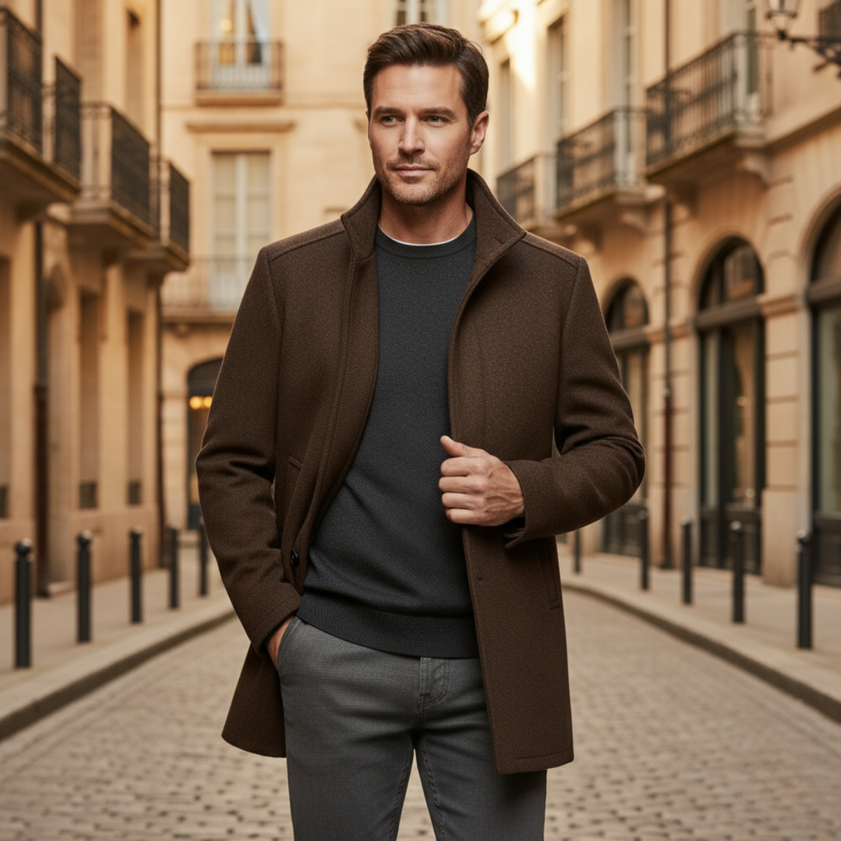 Manteau Boutonné Homme | Laine Mélangée, Doublure Chaude et Élégance Moderne