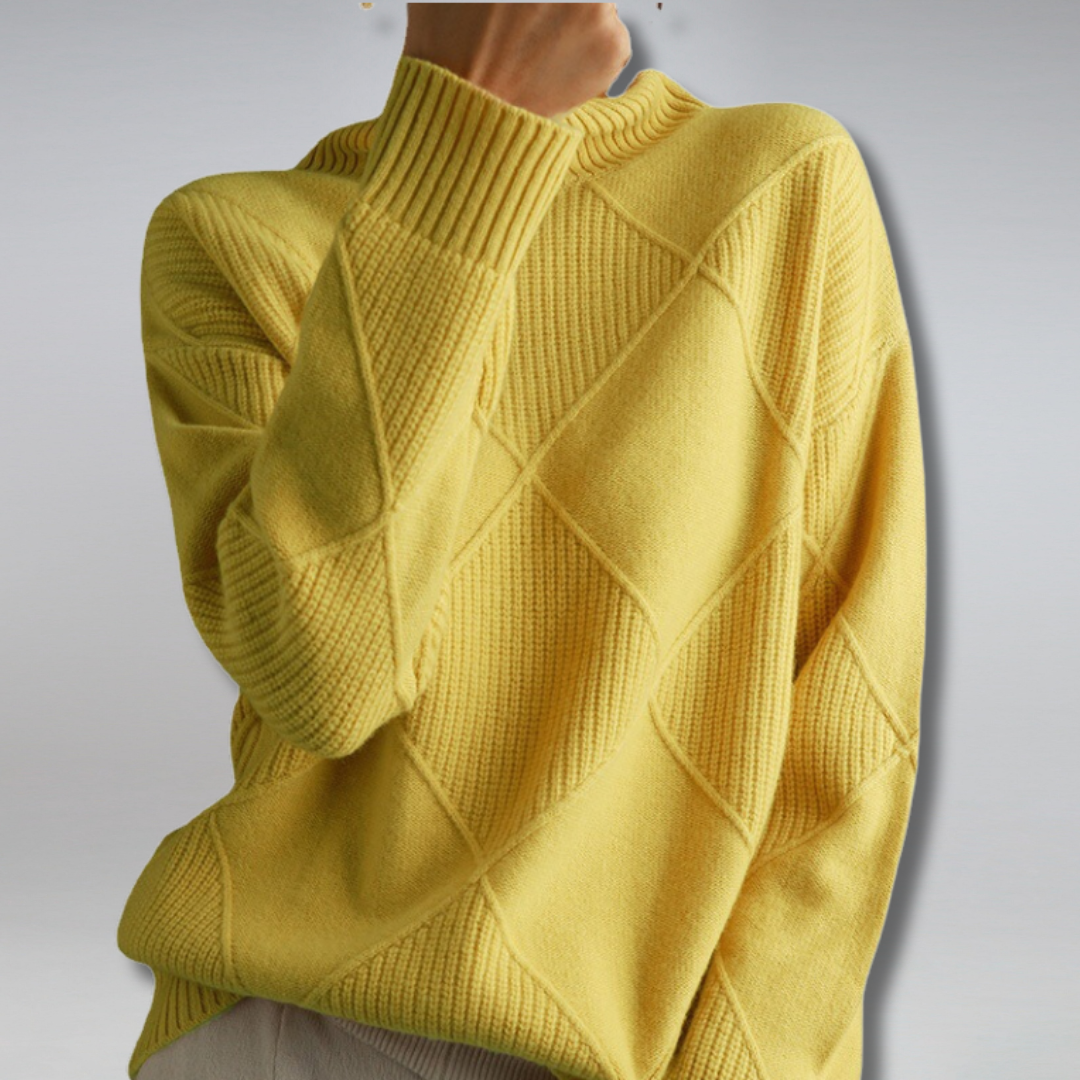 Isabelle | Pull femme col roulé à motif losange texturé