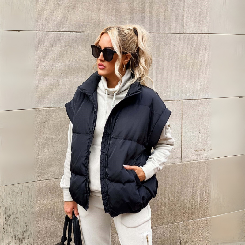 Margaux | Veste Courte Femme Matelassée à Col Montant et Fermeture Zippée