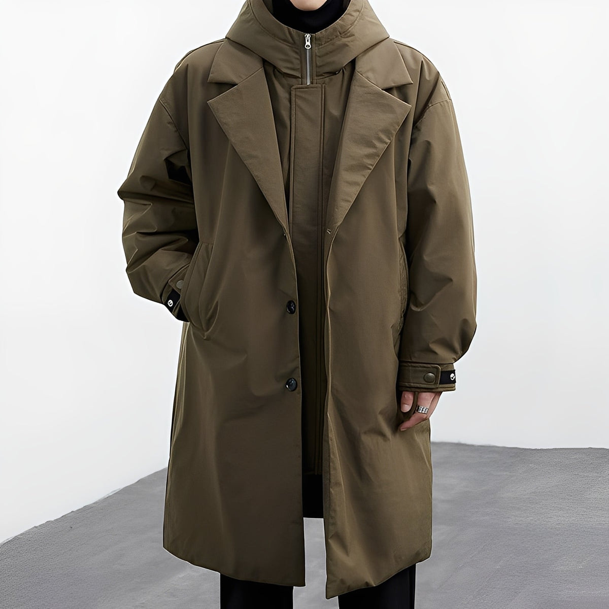 Trench-coat long polyvalent pour homme avec capuche – Stylé, Fonctionnel & Élégant