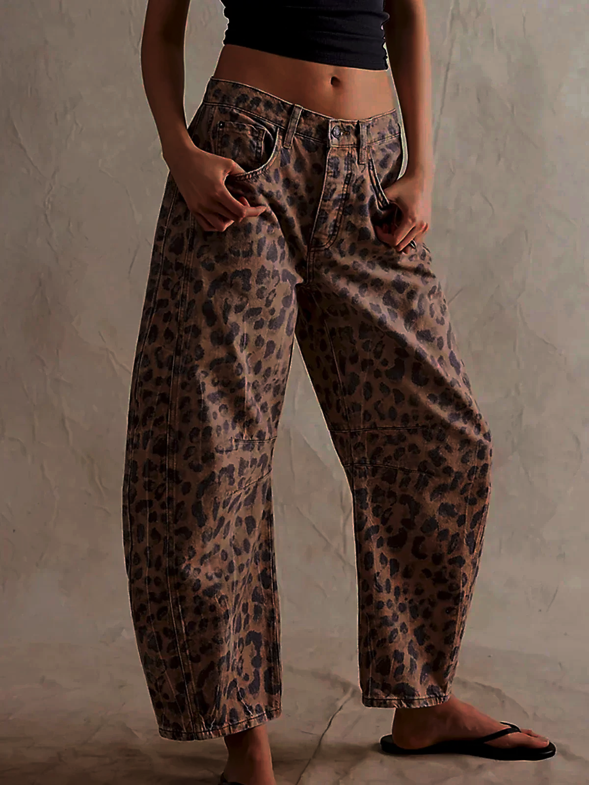 Jeans Femme Taille Haute à Jambe Large | Denim Léopard Moderne