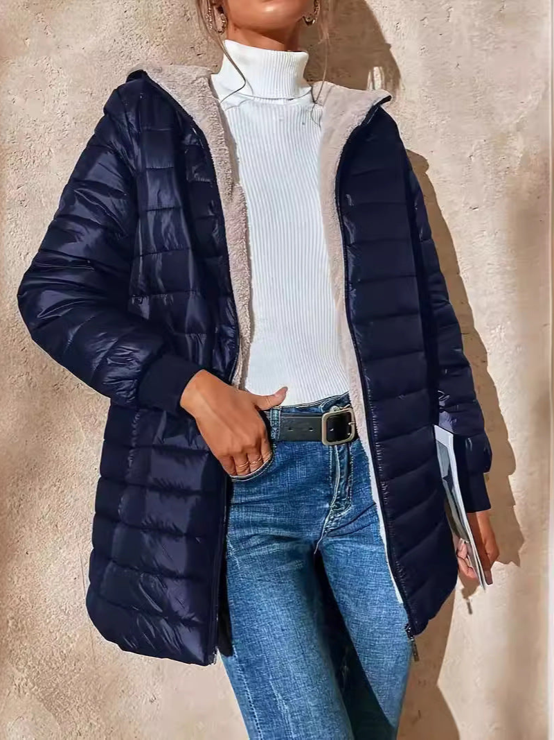 Coline | Veste Femme Longue Matelassée avec Doublure Polaire et Fermeture Zippée, Chaude et Confortable