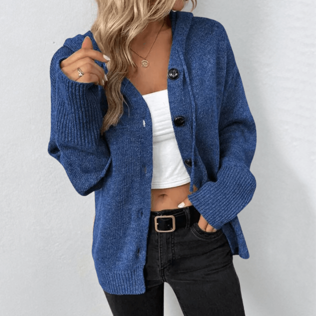 Olympe | Gilet Cardigan Femme à Capuche avec Boutons et Cordon de Serrage