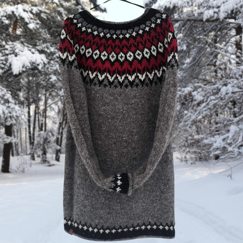 Emmanuelle | Robe Pull Courte Femme en Maille avec Motif Tribal, Stylée et Confortable