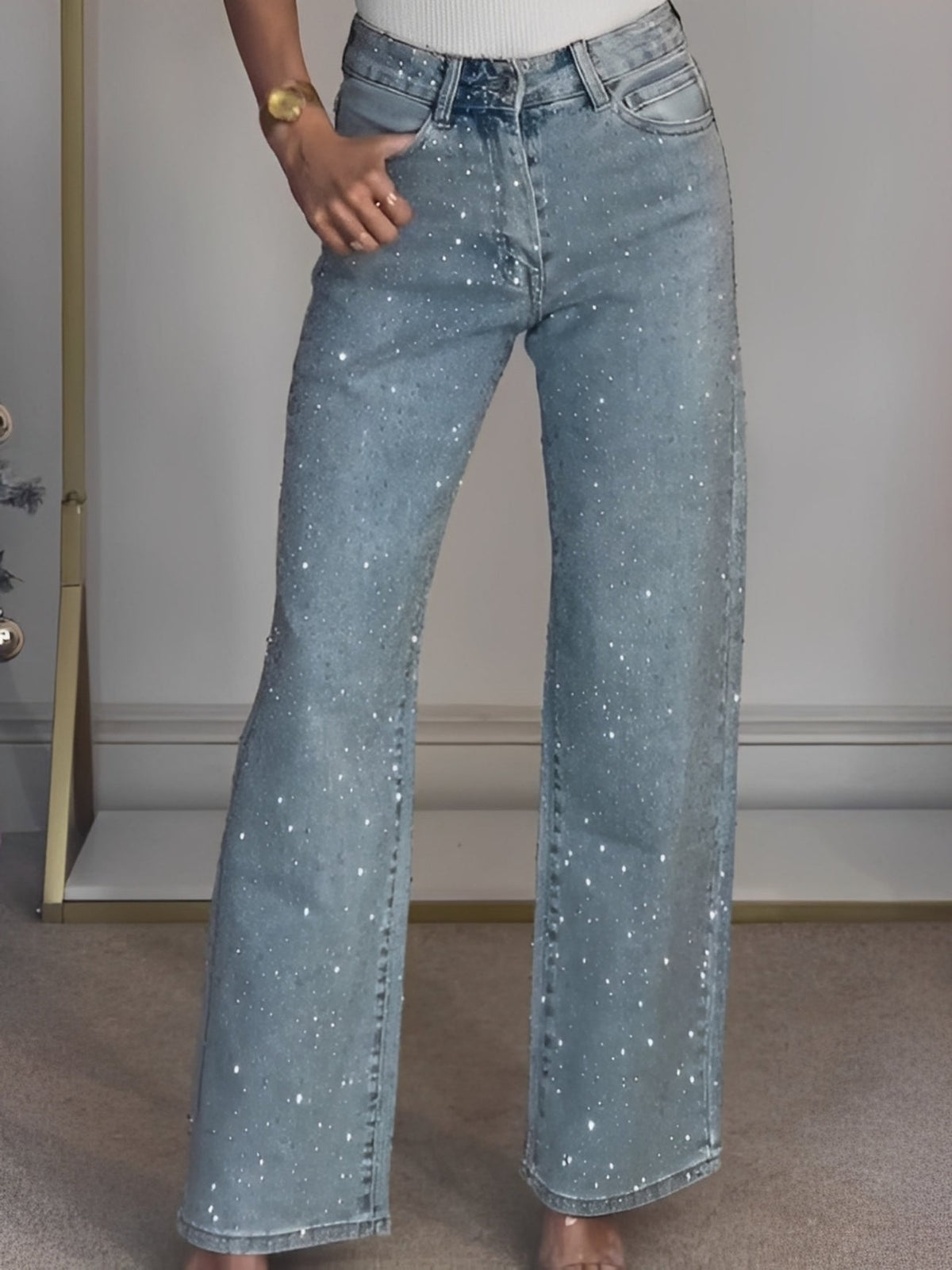 Jean Femme Taille Haute Brillant – Style Moderne avec Touche Glamour