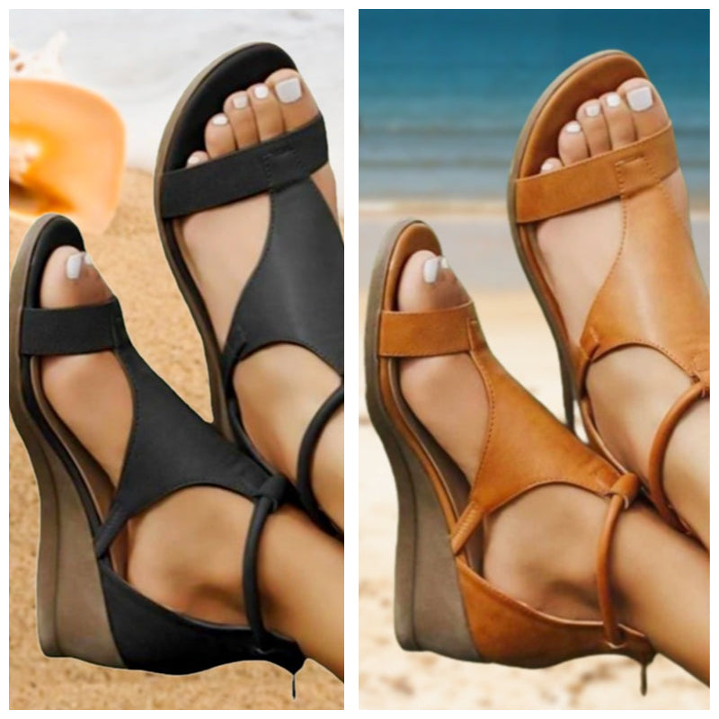 Sandales d’Été à Talon Compensé – Style Romain & Confort Élégant
