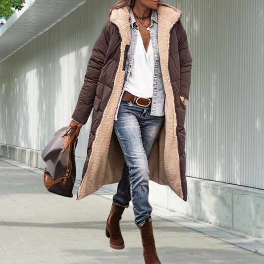 Zorélia | Manteau Hiver Femme Long Rembourré avec Capuche et Poches, Doublure Chaude