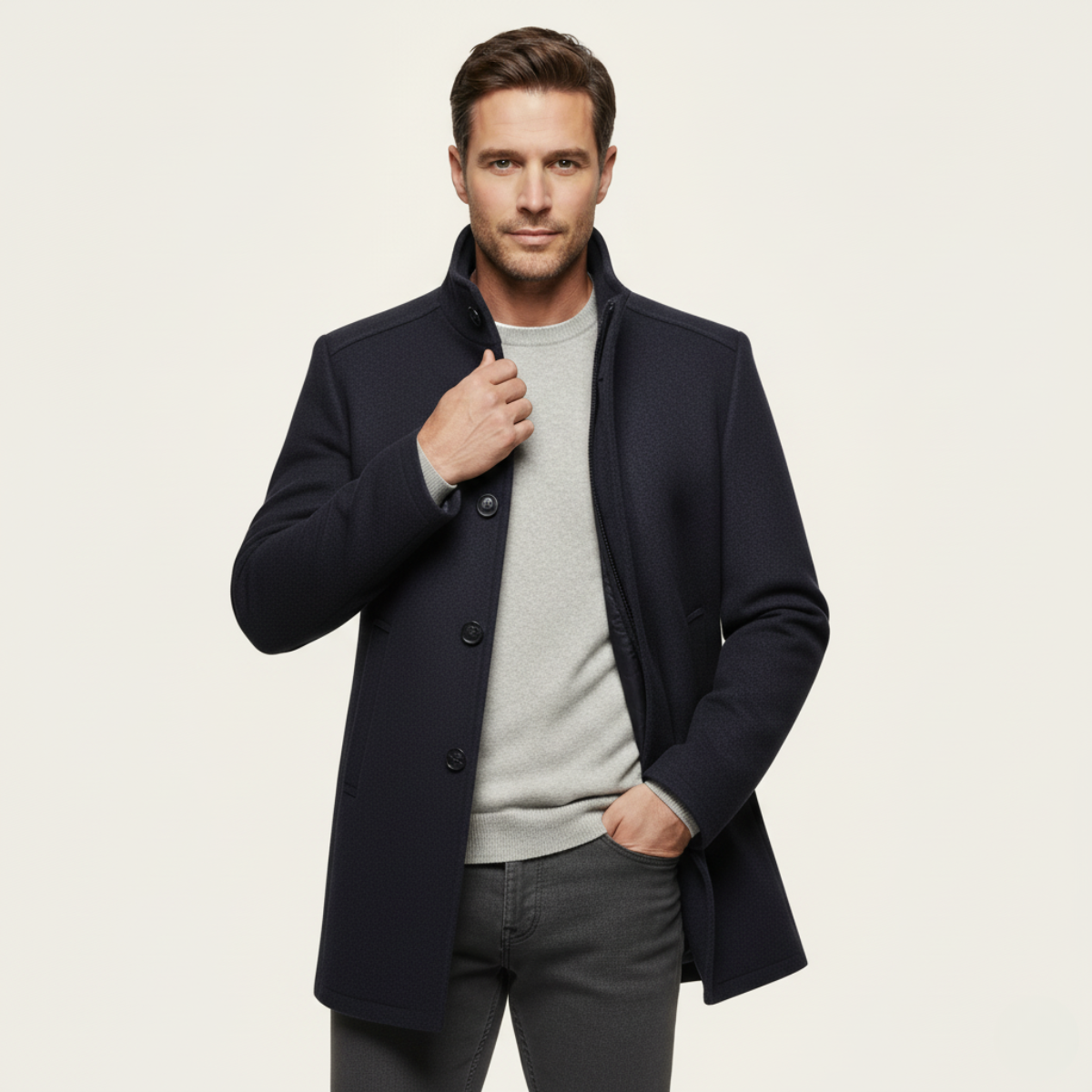 Manteau Boutonné Homme | Laine Mélangée, Doublure Chaude et Élégance Moderne