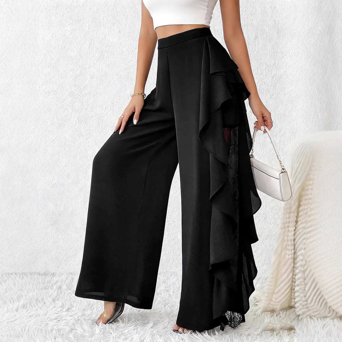 Pantalon Femme Taille Haute à Jambe Large – Élégance Moderne au Quotidien