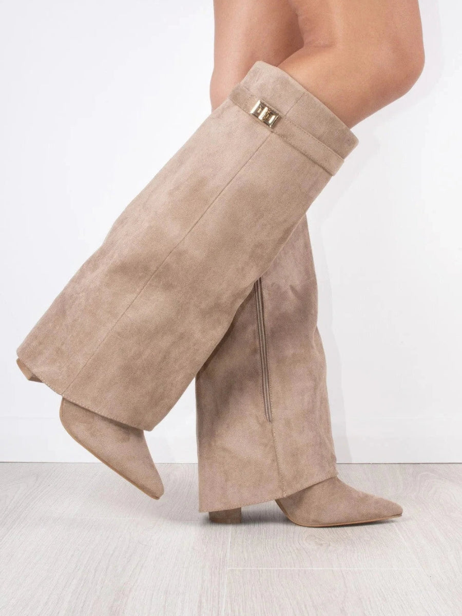 Bottes Hautes Femme à Large Revers et Talon Bloc | Élégance et Confort au Quotidien