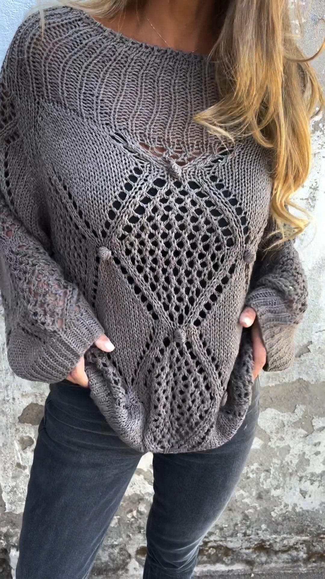Eudora | Top Tricoté Femme à Manches Longues et Design Ajouré