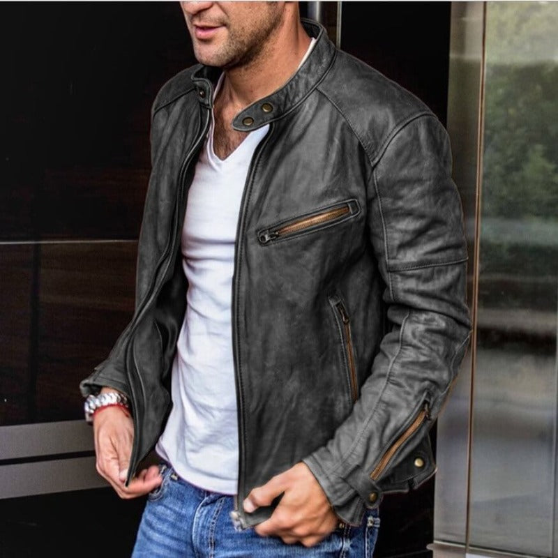 Samuel | Veste Homme Aspect Cuir à Fermeture Zippée, Style Biker Ajusté