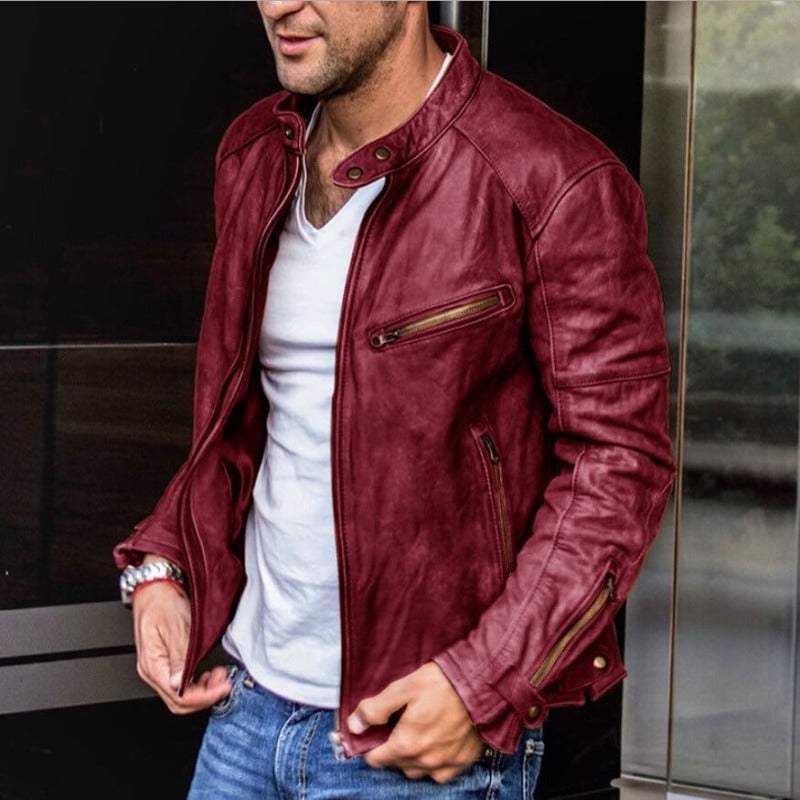 Samuel | Veste Homme Aspect Cuir à Fermeture Zippée, Style Biker Ajusté