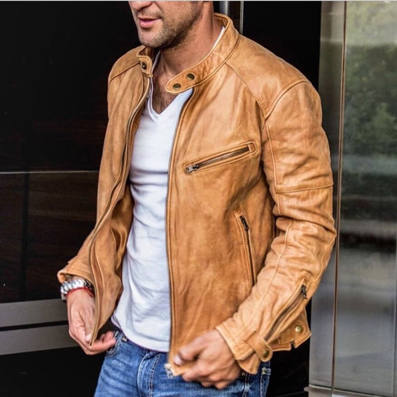 Samuel | Veste Homme Aspect Cuir à Fermeture Zippée, Style Biker Ajusté