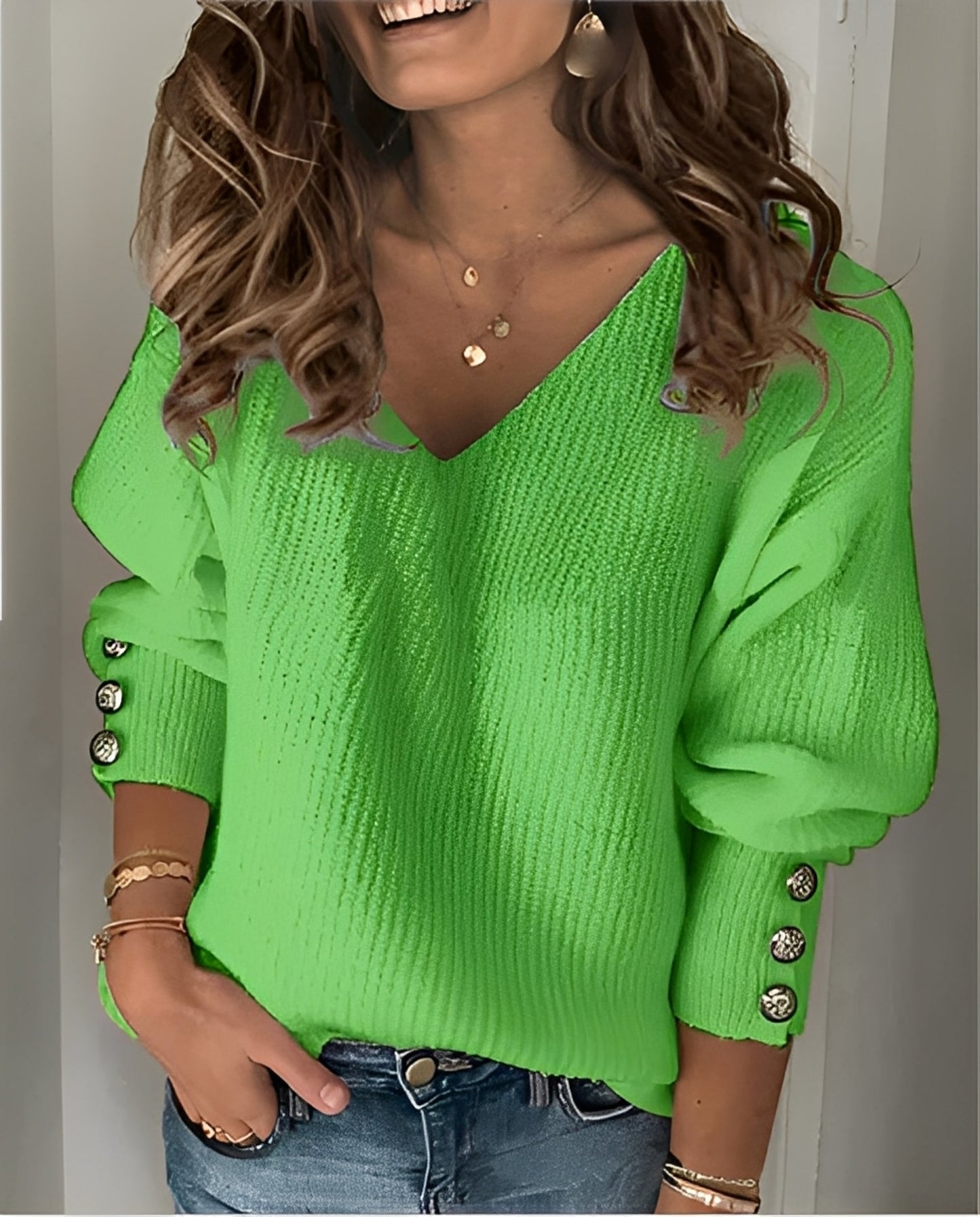 Pull en maille à col en V pour femme – Chic, Confortable & Polyvalent