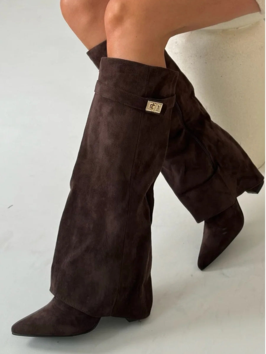 Bottes Hautes Femme à Large Revers et Talon Bloc | Élégance et Confort au Quotidien