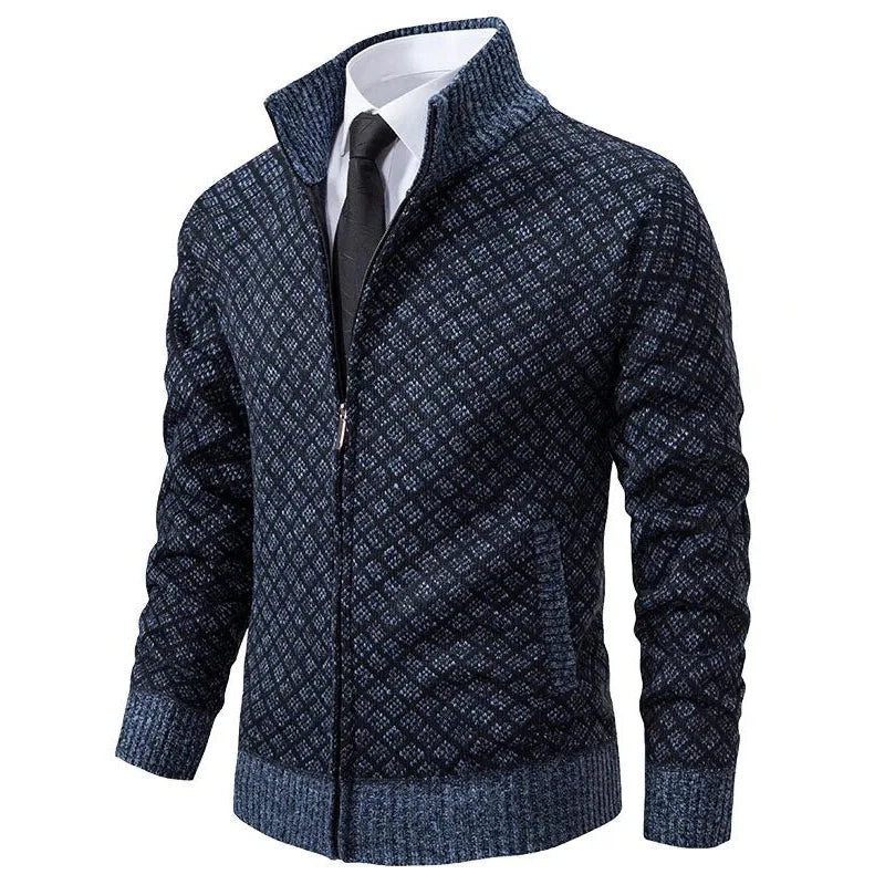 Cardigan Homme à Motif Géométrique et Fermeture Éclair
