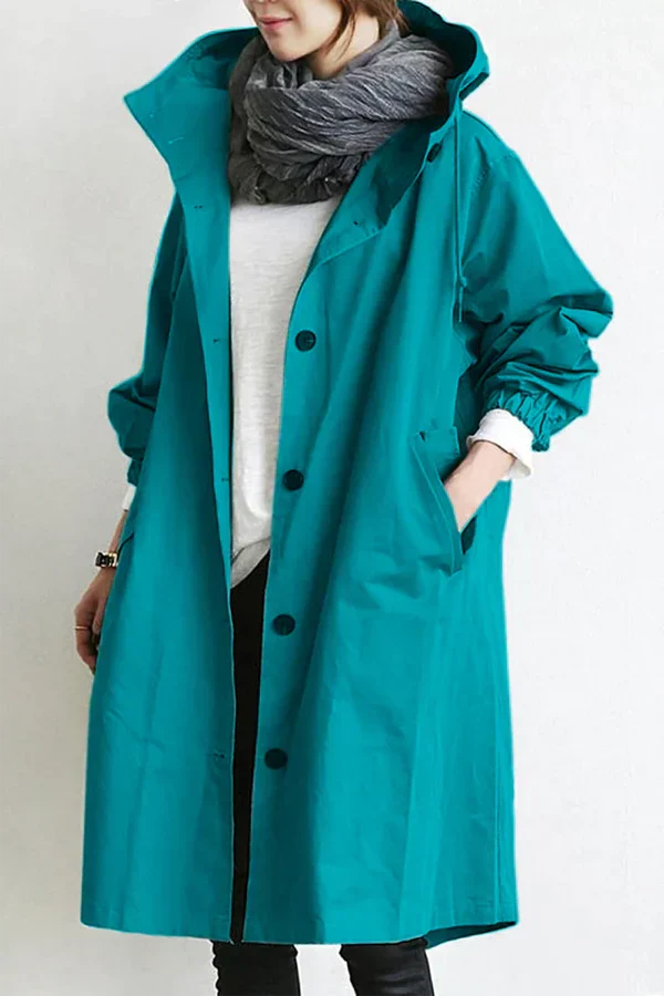 Sabine | Manteau Imperméable Femme à Capuche avec Cordon et Poches Latérales