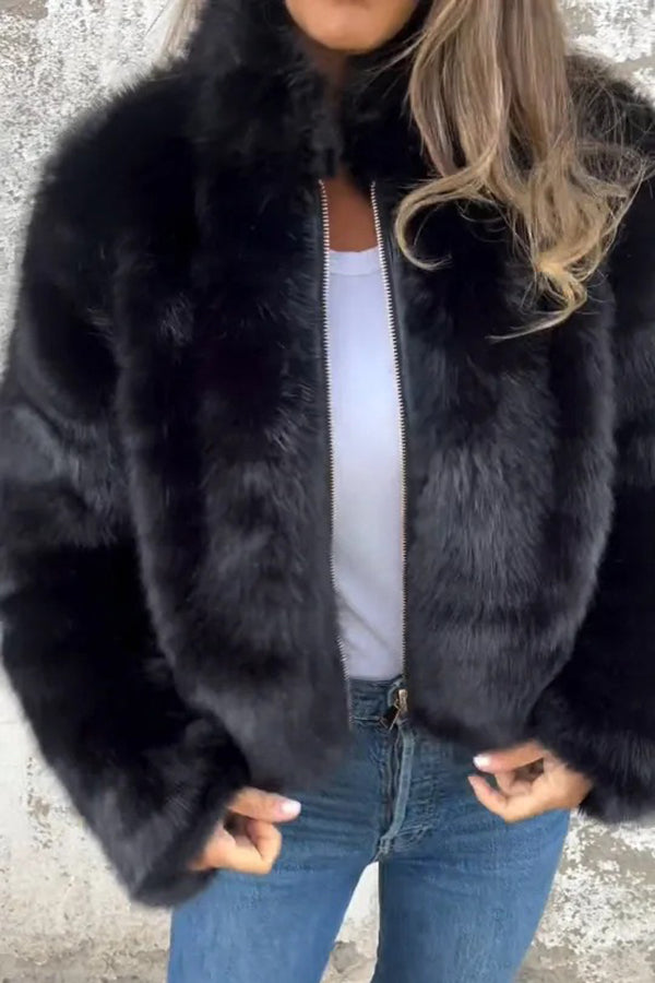 Eulalia | Veste Femme Mode en Fausse Fourrure à Col Montant et Fermeture Éclair