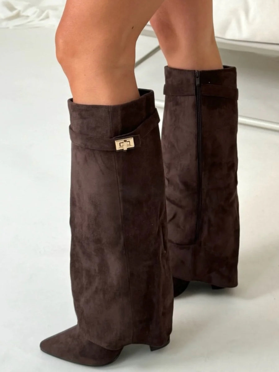 Bottes Hautes Femme à Large Revers et Talon Bloc | Élégance et Confort au Quotidien