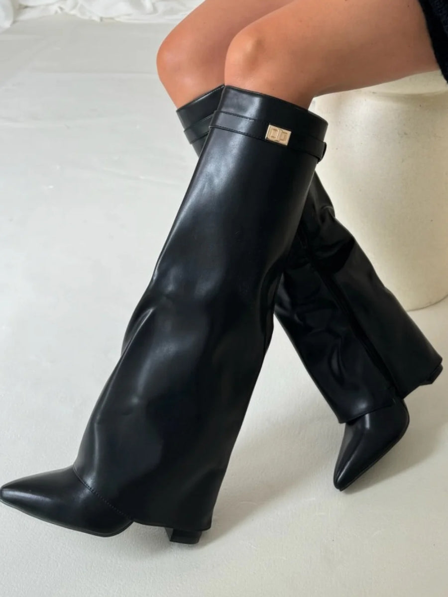 Bottes Hautes Femme à Large Revers et Talon Bloc | Élégance et Confort au Quotidien