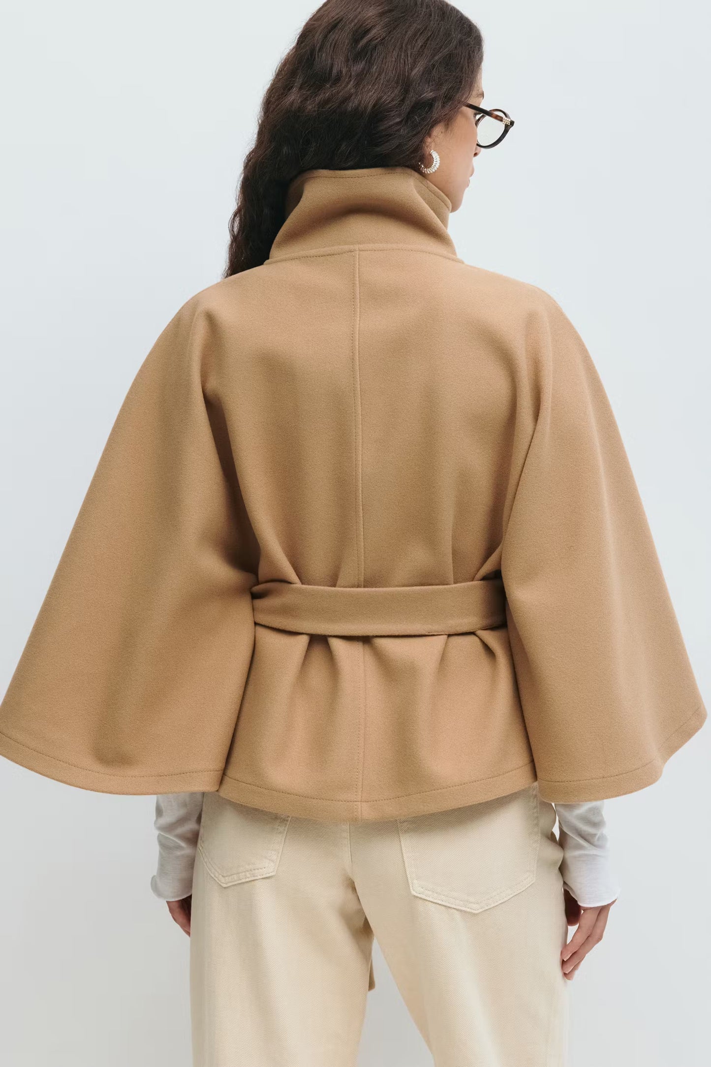Cape Élégante Femme avec Ceinture et Col Montant