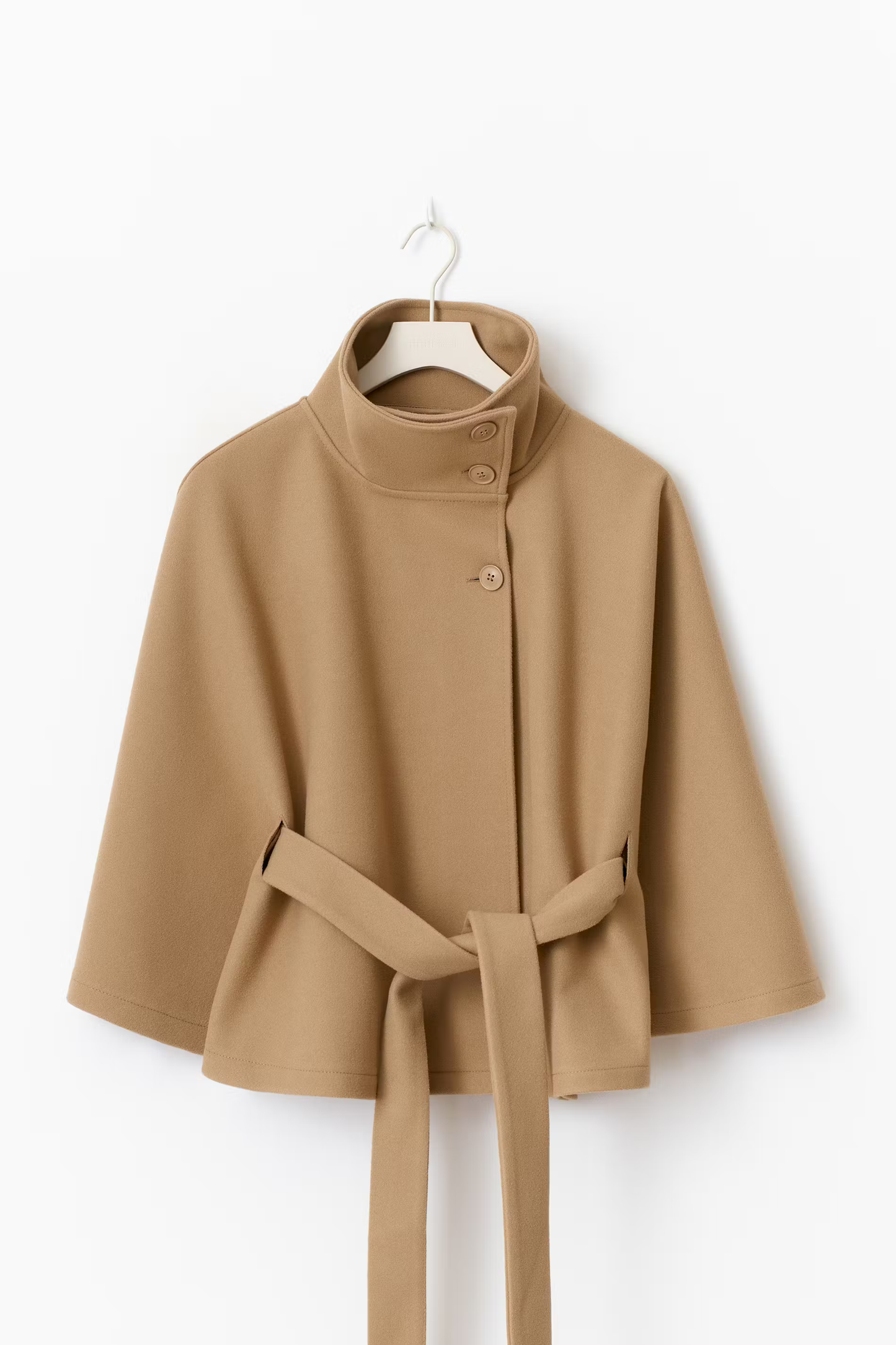 Cape Élégante Femme avec Ceinture et Col Montant