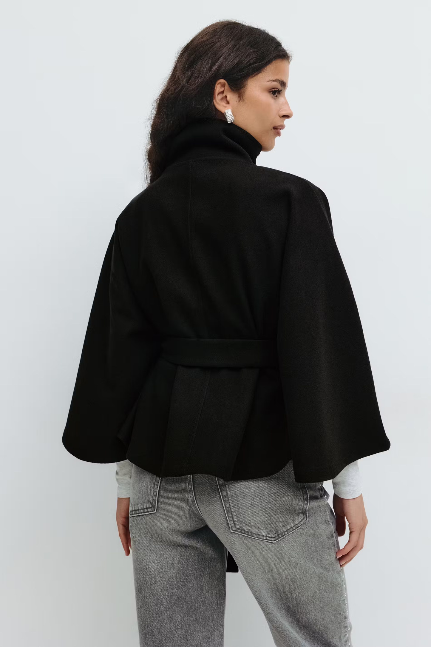 Cape Élégante Femme avec Ceinture et Col Montant
