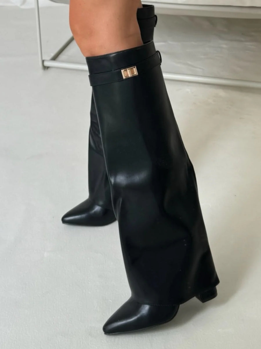 Bottes Hautes Femme à Large Revers et Talon Bloc | Élégance et Confort au Quotidien