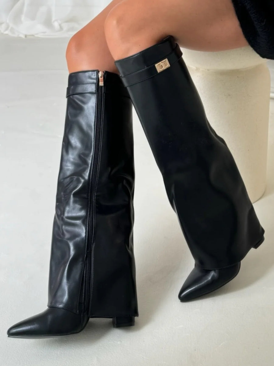 Bottes Hautes Femme à Large Revers et Talon Bloc | Élégance et Confort au Quotidien
