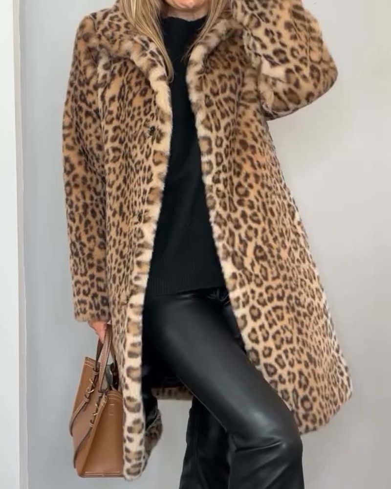 Enora | Manteau Long Femme Léopard Doux et Élégant