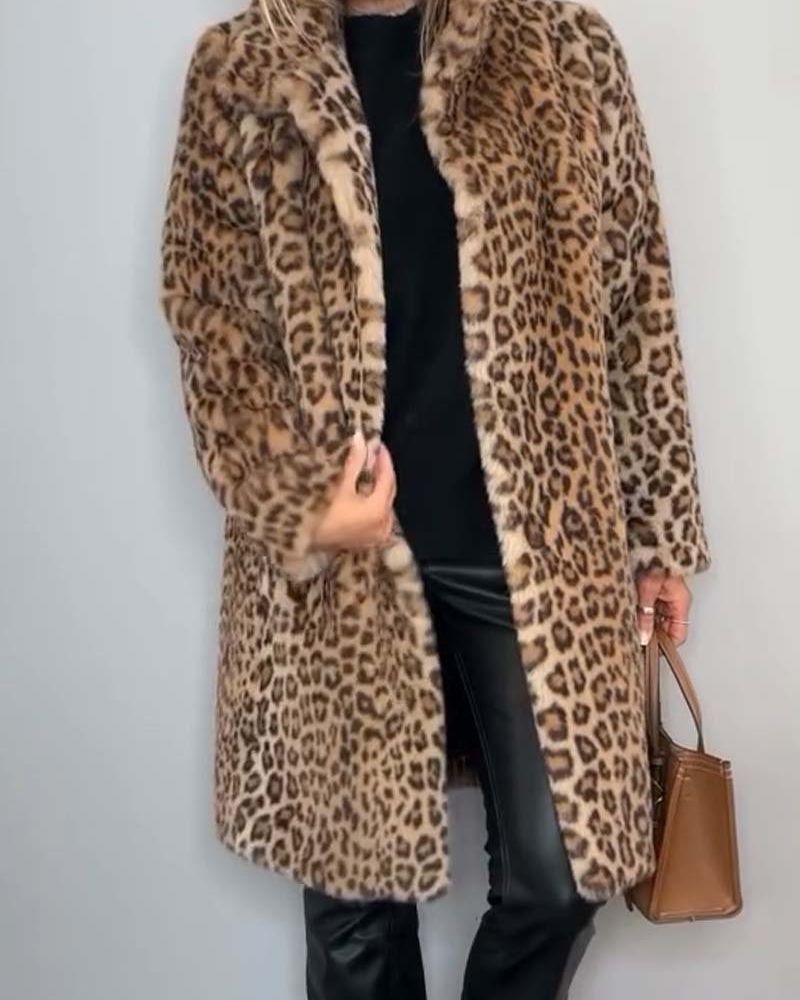 Enora | Manteau Long Femme Léopard Doux et Élégant