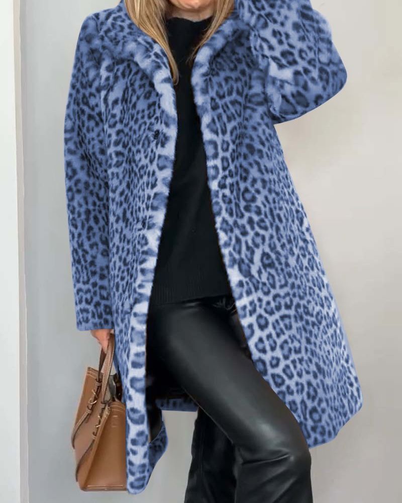 Enora | Manteau Long Femme Léopard Doux et Élégant