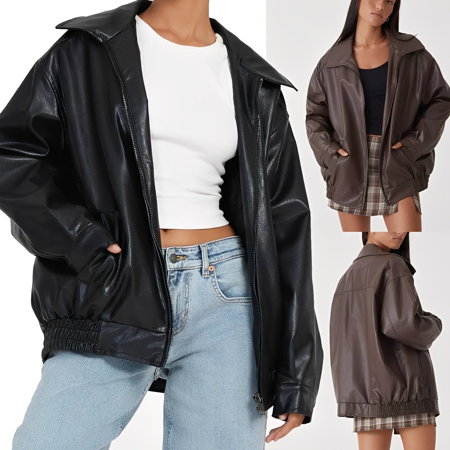 Bomber Femme Oversize en Cuir | Style Urbain et Élégant