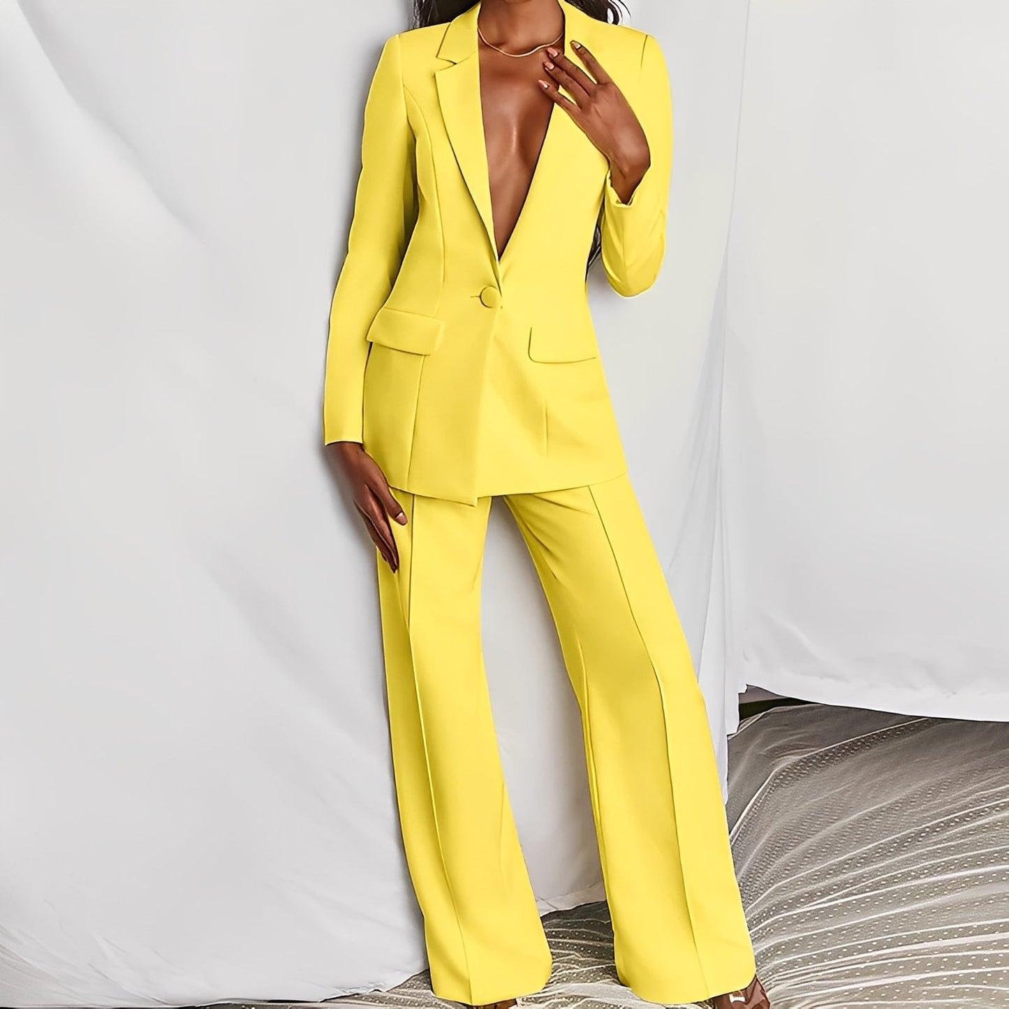 Ensemble Femme Blazer Long et Pantalon Ajustable | Élégant et Confortable